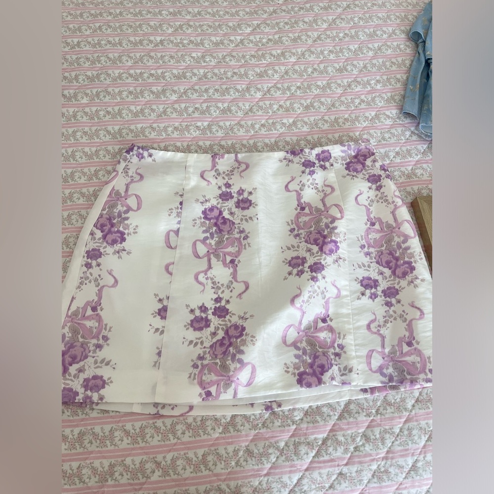 LoveShackFancy Floral Purple and White Skirt